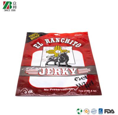 FDA Certificate Custom Printed Three Sided Seal Transparent Beef Jerky Dried Meat Snack Food Packing Ziplock Bag with Window
