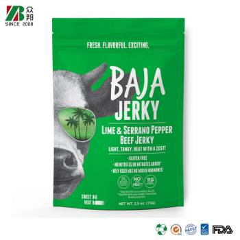 China Factory Custom Gravure Printing Stand up Heat Seal Beef Dried Meat Biltong Pork Jerky Ziplock Packaging Bags with Euro Hole