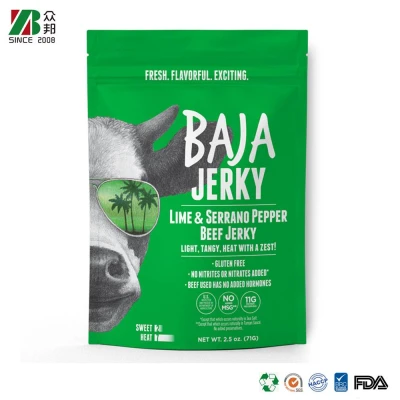 China Factory Custom Gravure Printing Stand up Heat Seal Beef Dried Meat Biltong Pork Jerky Ziplock Packaging Bags with Euro Hole