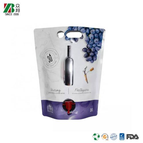 Wholesale Aluminum Foil 1.5L 3L 5L Grape Wine Juice Packaging Double Fold Stand up Pouch With Valve Tap