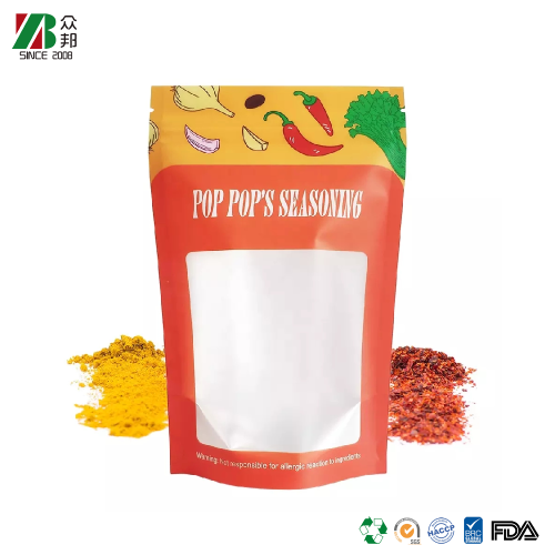 Customized Printed Standing up Aluminum Foil Plastic Pouch Spice Seasoning Food Packing Ziplock Bags with Clear Window