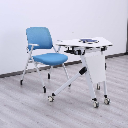 Customizable Movable flip top table folding training table with wheels steel legs foldable desk for office conference meeting room