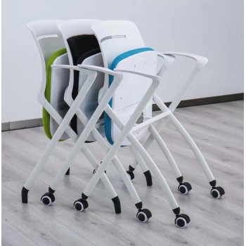 Factory Direct Folding school training chair with writing tablet caster wheels plastic stacking chair for classroom student conference