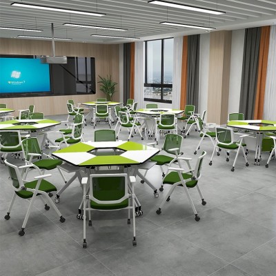Wholesale Foldable Desk Table Trapezoidal Folding Tables Fan-shaped Training Desk For School Classrom Conference