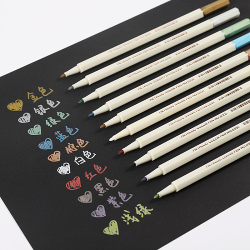 Metallic Marker Pen Chotune Metallic Marker Pens Dual Tip 10 Colors Metallic Pens for Card Making Rock Painting  Custom Album Scrapbook Metal Wood Ceramic Glass, Medium & Brush Tip