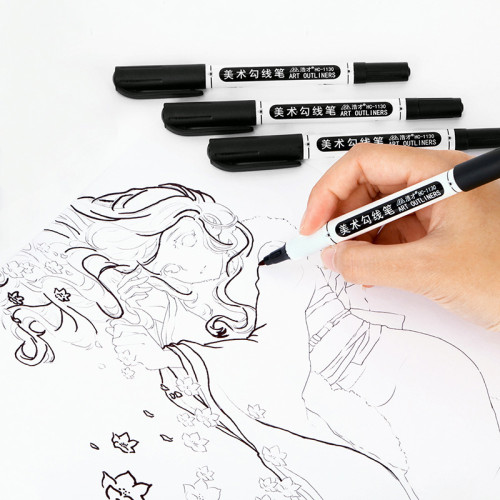 Fineliners de dessin d'art en gros Chotune Dual Tips Technical Pen Brush Fine Tip Black Marker for Art Drawing