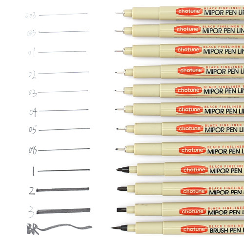 Pen Fineliner Ink Pens ｜12 Size Precision Multiliner Fine Point Drawing Pens｜Single Tip Fineliner Pens