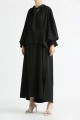 213370 Tied Neck Loose Fit Long Sleeve Maxi Dress