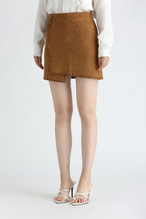213142 Suede Irregular A-line Mini Skirt