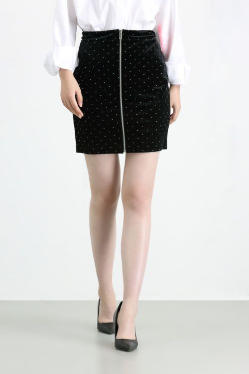 220021 Velvet High Waist Skirt with Front Zipper