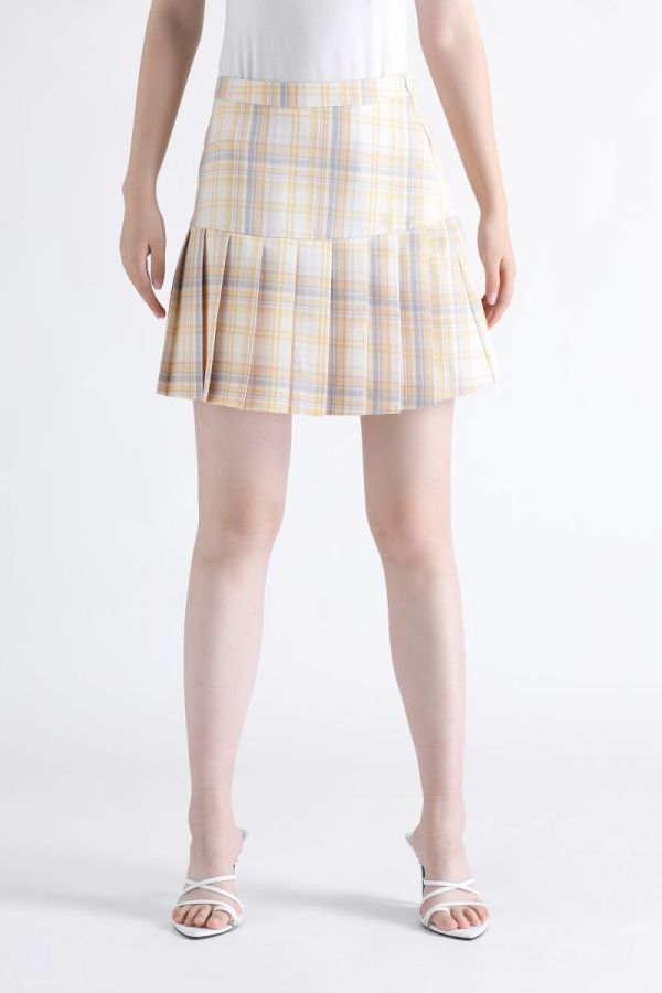 213280 Pleated Plaid Mini Skirt