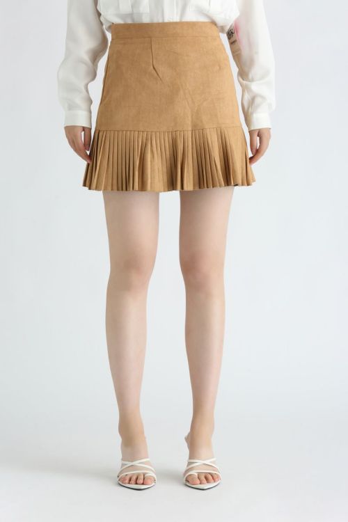 213377 Suede Ruffled Hem Mini Skirt