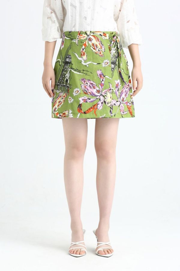 210835 High Waist Jacquard A-line Mini Skirt