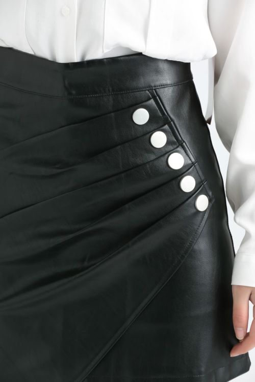 213410 Irregular Leather Mini Skirt