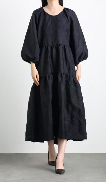 220361 夏の黒のかわいいパフ スリーブ ルーズ女性ロング ドレス
