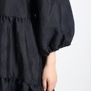 220361 夏の黒のかわいいパフ スリーブ ルーズ女性ロング ドレス