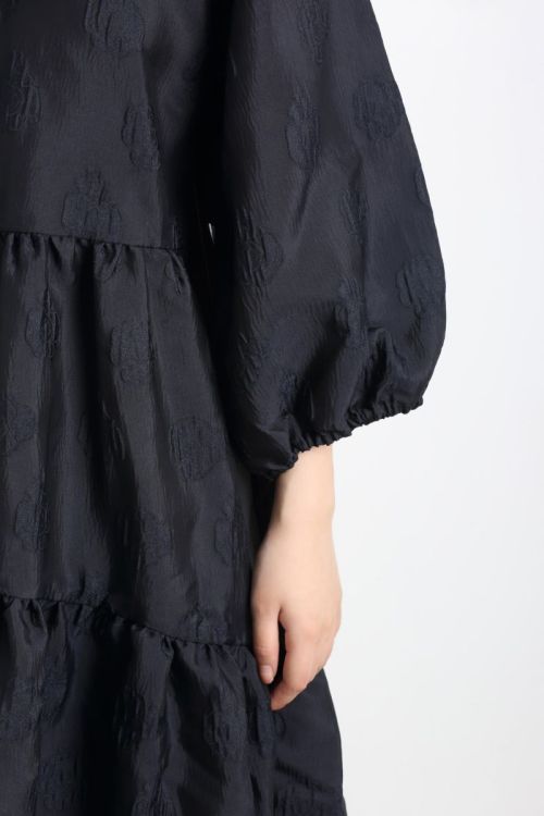 220361 verano negro lindo Puff manga suelta mujeres vestido largo