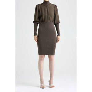 220002 Long Sleeve Knitted Dress with High-Neck