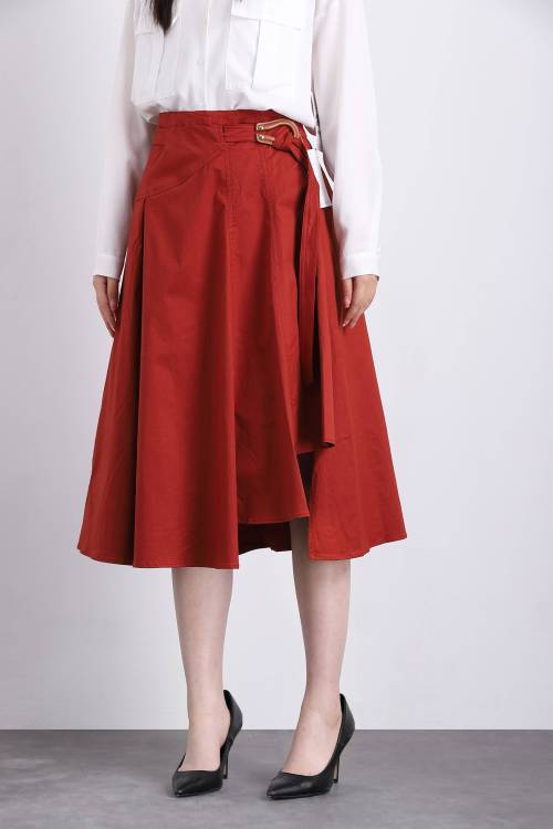 220268 High Waist Side Split Midi Skirt
