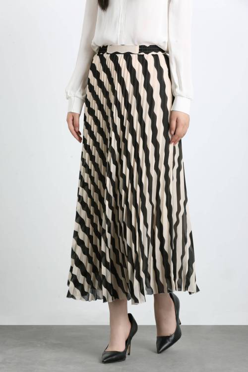 220292 Diagonal Stripe Pleated Skirt