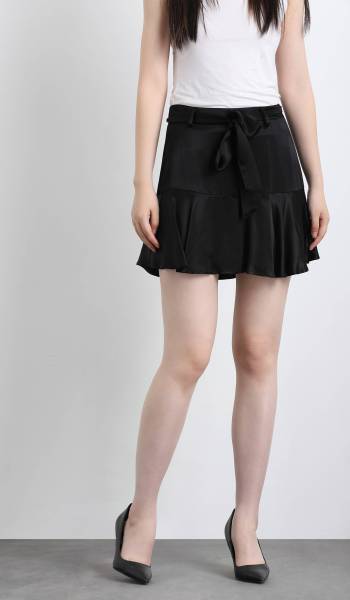 223191 Satin Ruffle Hem Mini Skirt