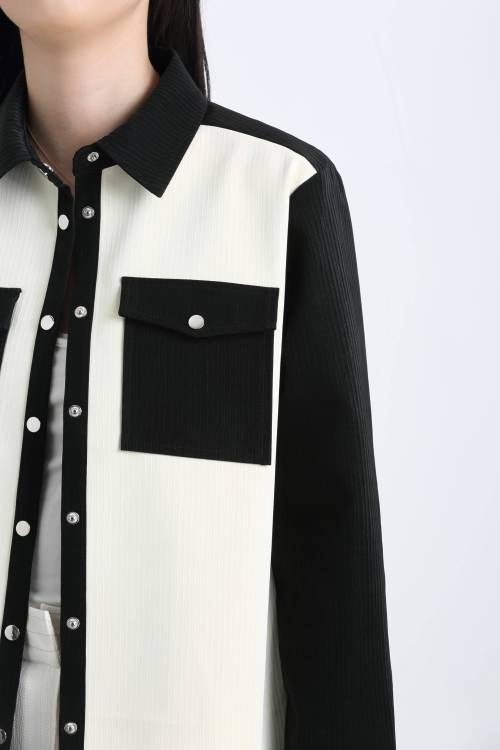 2207019-3 Contrast Color Long Sleeve Jacket