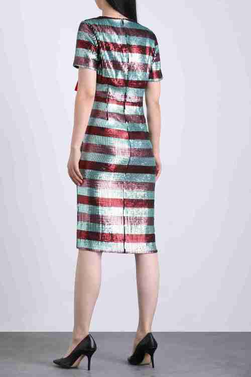 223070 Round-Neck Short Sleeve Sequin Dress