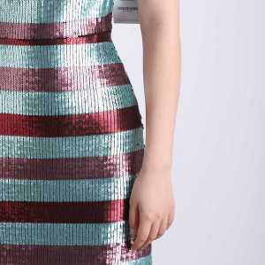 223070 Round-Neck Short Sleeve Sequin Dress