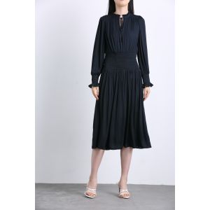 224027 Jacquard Pleated Long Sleeve Dress