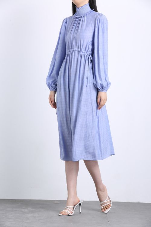 224500 High Collar Long Sleeve Dress