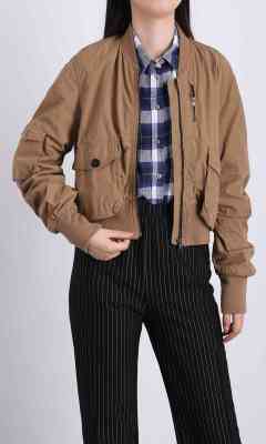 223039 Casual Solid Bomber Jacket with Zipper Cardigan