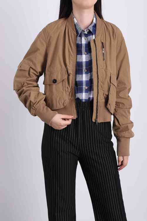 223039 Casual Solid Bomber Jacket with Zipper Cardigan