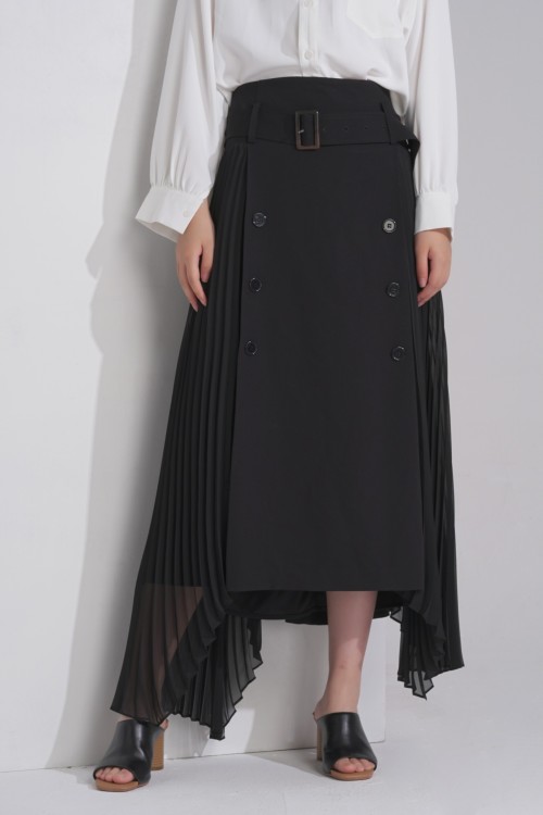 200899 Double-Breasted Pleated Skirt with Belt