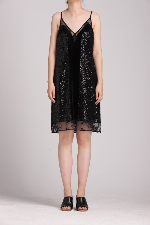 190259 Deep V Sequin Party Dress