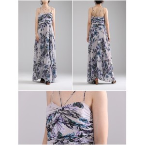 190668 Pleated Maxi Party Dress in Print
