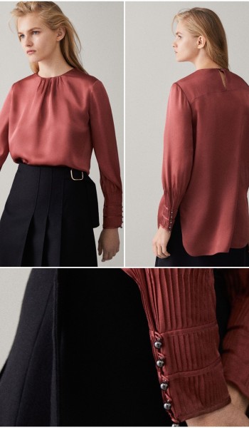 196020 Pleated Cuffs with Buttons Blouse