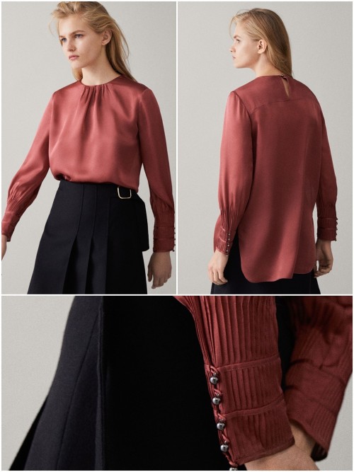 196020 Pleated Cuffs with Buttons Blouse