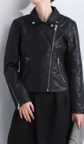 201288 PU Jacket with Oblique Zipper