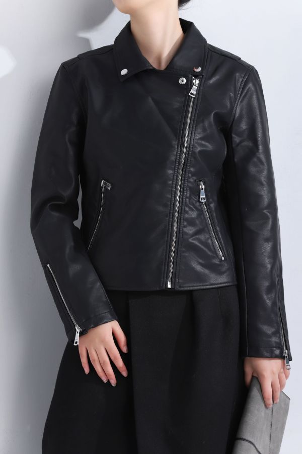 201288 PU Jacket with Oblique Zipper