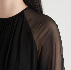 Black sloping shoulder loose fitting long sleeve dress