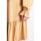 Light camel ribbon round neck long sleeve dress