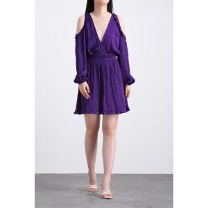 Violet Deep V Off Shoulder Long Sleeve Waist Dress