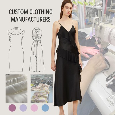 Customizable High Quality Women's Black Midi Slip Dress