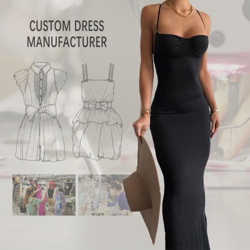 Customizable High Quality Women's Black Midi Slip Dress