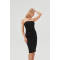 Womens Bodycon Midi Tube Dress Strapless Back Slit Long Going Out Casual Elegant Party Dresses in Black