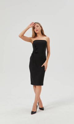 Womens Bodycon Midi Tube Dress Strapless Back Slit Long Going Out Casual Elegant Party Dresses in Black