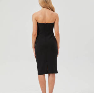 Womens Bodycon Midi Tube Dress Strapless Back Slit Long Going Out Casual Elegant Party Dresses in Black