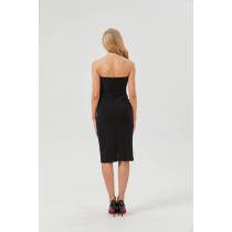 Womens Bodycon Midi Tube Dress Strapless Back Slit Long Going Out Casual Elegant Party Dresses in Black