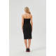 Womens Bodycon Midi Tube Dress Strapless Back Slit Long Going Out Casual Elegant Party Dresses in Black