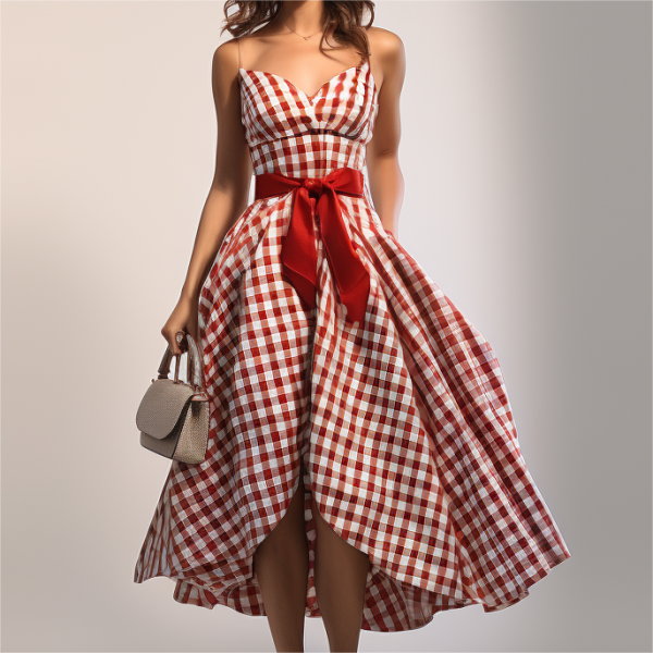 Custom Red Check Daily Dresses ladies